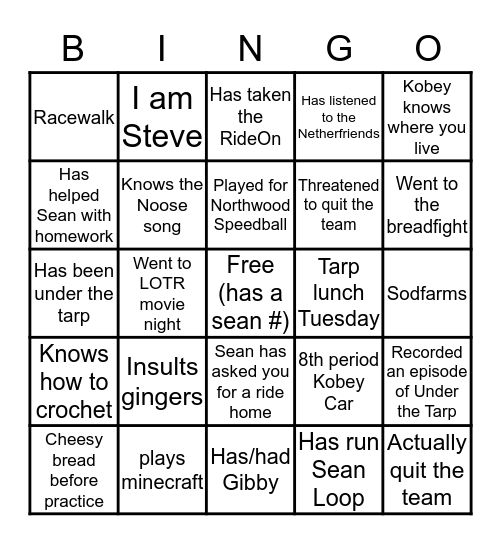 Tarp Squad Bingo Card