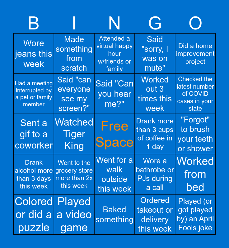 DA Quarantine BINGO Card