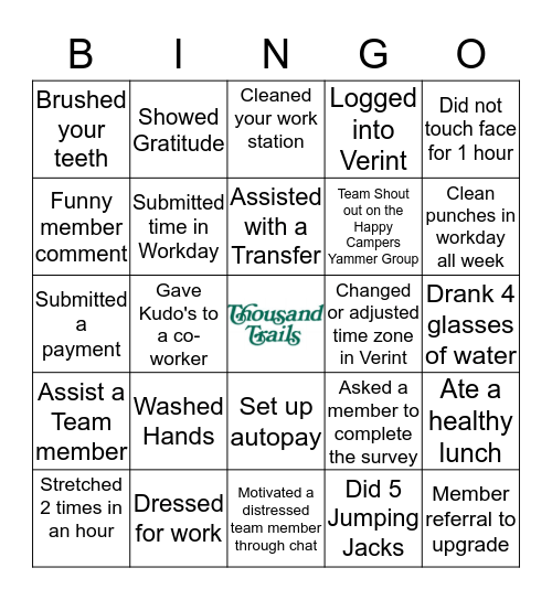 Team Bingo Challenge Bingo Card