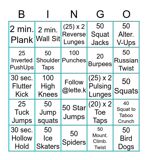 LETTE’S BINGO CHALLENGE Bingo Card