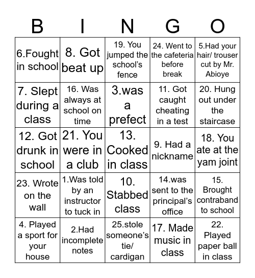 C.S.S.A Bingo Card