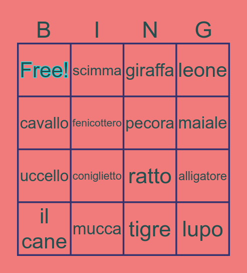 animal bingo :) Bingo Card