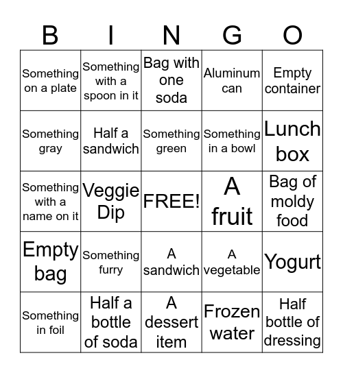 Refrigerator Bingo Card