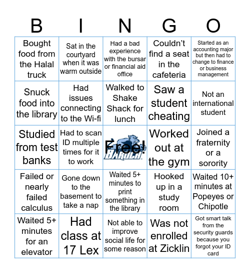 BARUCH COLLEGE Bingo Card