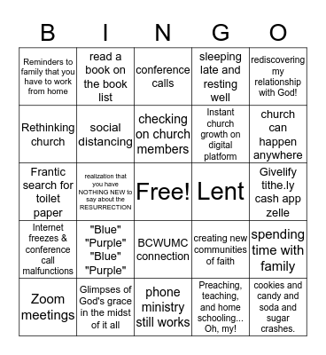 BCWUMC  Bingo Card