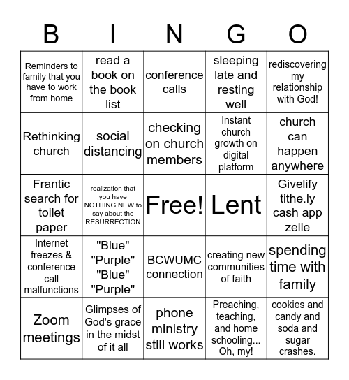 BCWUMC  Bingo Card