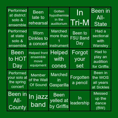 Wall Of Sound Bingo Card