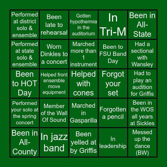 Wall Of Sound Bingo Card