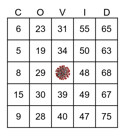 Shelter in Place Bingo Card