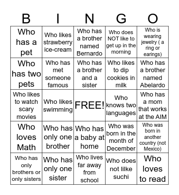 2A's Bingo Card