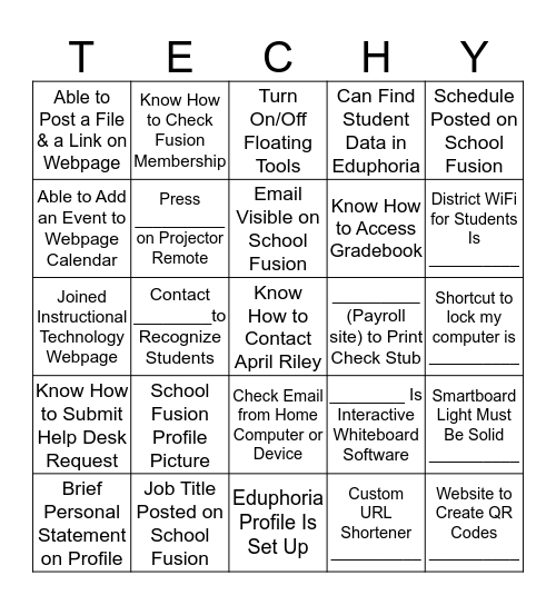 Getting Techy in Aledo ISD Bingo Card