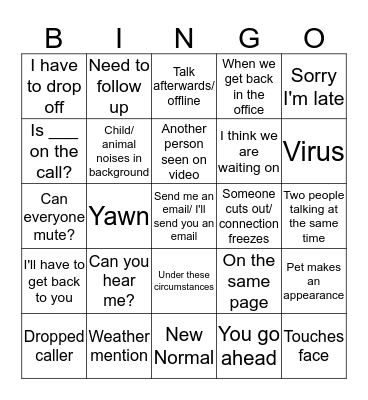 Zoom Call BINGO Card