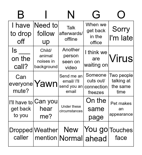 Zoom Call BINGO Card