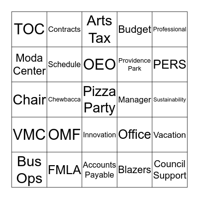 Bus Ops Bingo Card