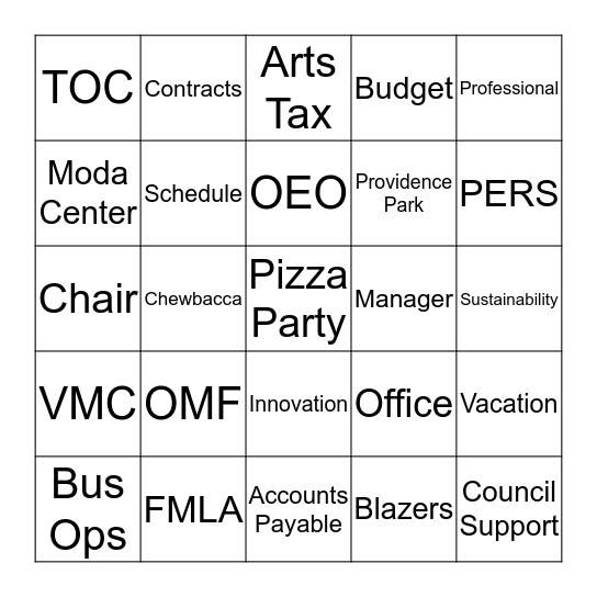 Bus Ops Bingo Card