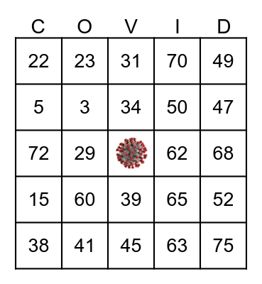 Shelter in Place Bingo Card