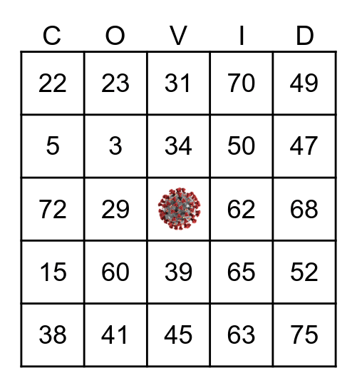 Shelter in Place Bingo Card