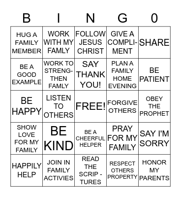 MARRIAGE AND FAMILY BINGO Card