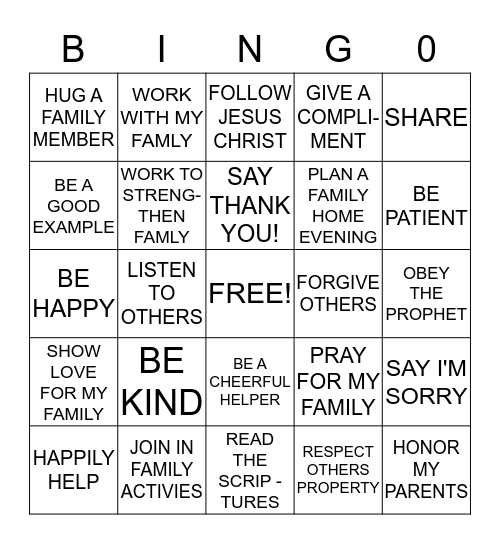 MARRIAGE AND FAMILY BINGO Card