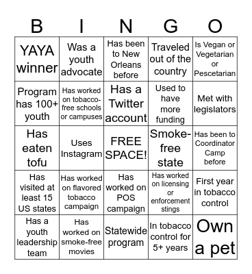 COORDINATOR CAMP Bingo Card