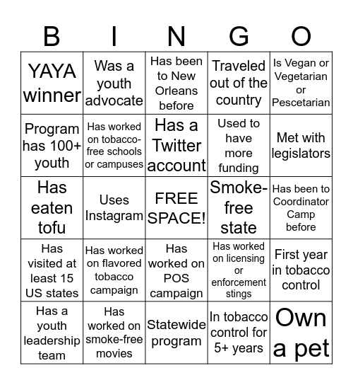 COORDINATOR CAMP Bingo Card