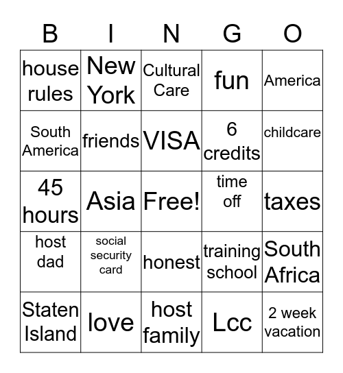 LCC Donna's Bingo board Bingo Card