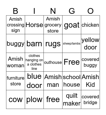 Amish Bingo Card