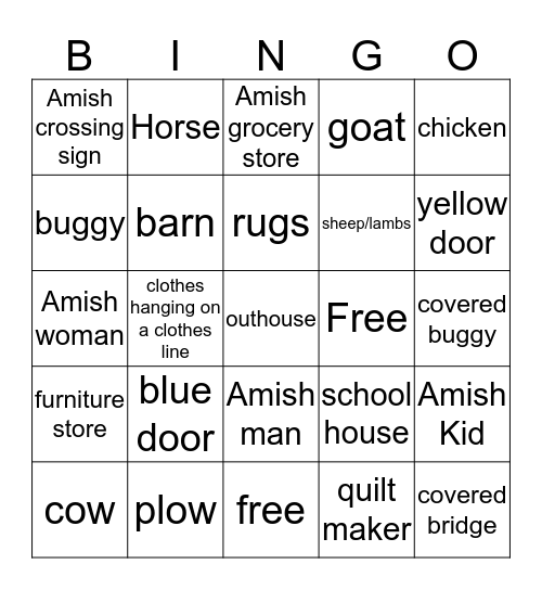 Amish Bingo Card