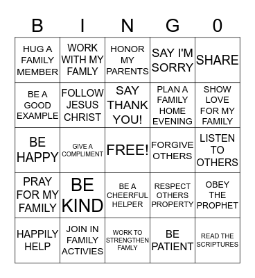MARRIAGE AND FAMILY BINGO Card