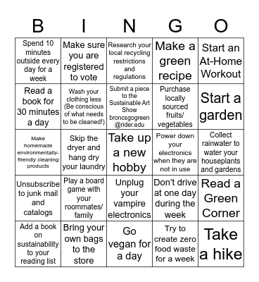 Sustainability Bingo Card
