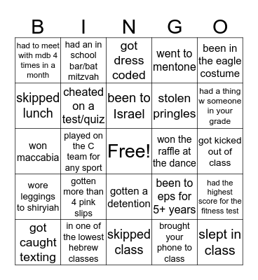 The Epstein School Bingo Card