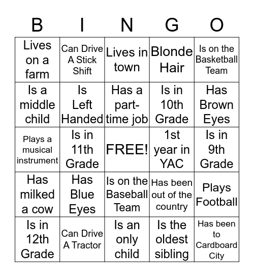 YAC Summer Retreat Bingo Card