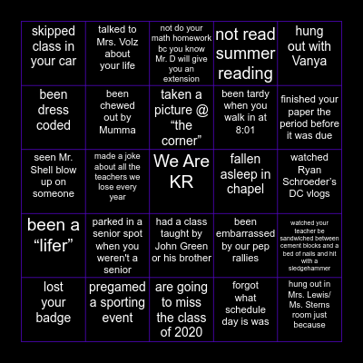 Kings Ridge Bingo Card