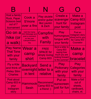 CAMP 603 BINGO! Bingo Card