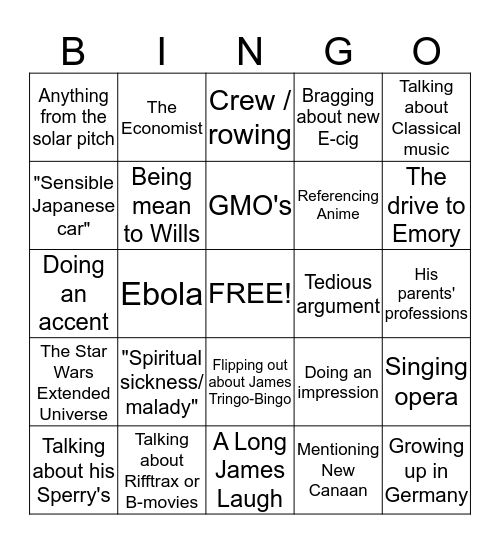 James Tringo-Bingo Card