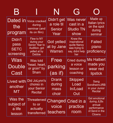 Belmont MT Bingo Card