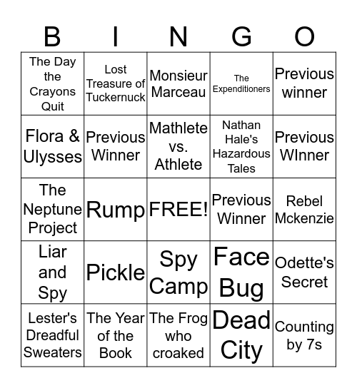 2014-15 Bluebonnet Nominees Bingo Card