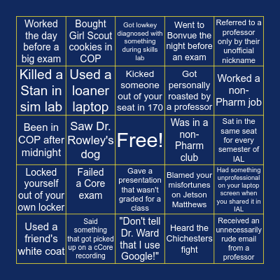 URI Pharmacy Bingo Card