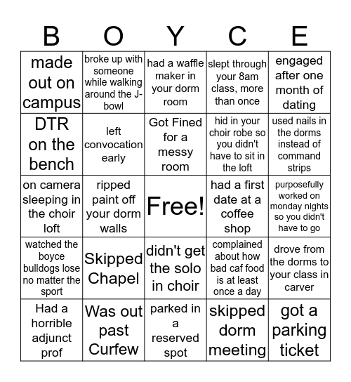 Boyce Bingo: Uncut Edition Bingo Card