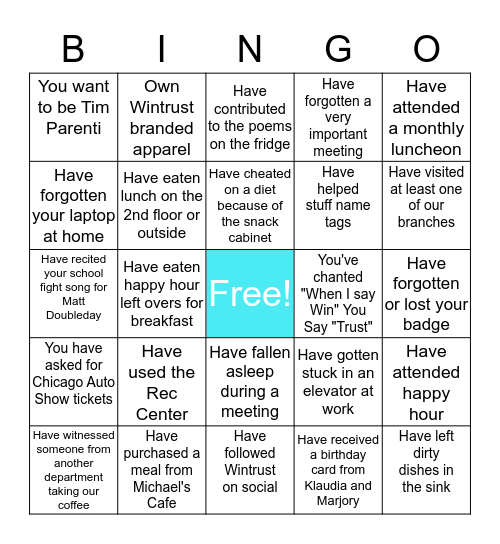 Wintrust Marketing Bingo Card