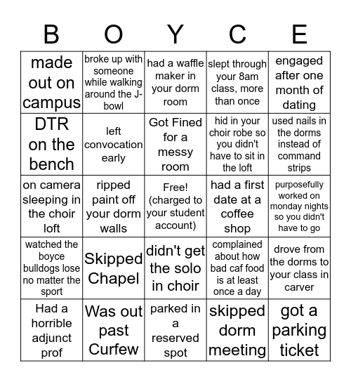 Boyce Bingo: Uncut Edition Bingo Card