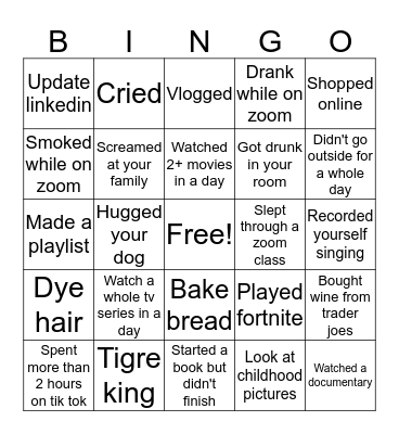 Quarantine bingo Card
