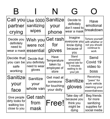 Working During the Apocalypse Bingo Card