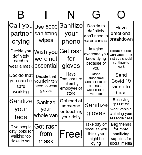 Working During the Apocalypse Bingo Card