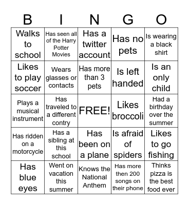 Find Someone Who Bingo Card