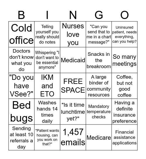 Medical Social Work (CCS Style) Bingo Card