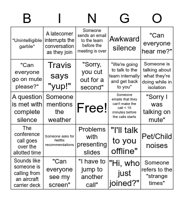 Friday's teleconference bingo Card