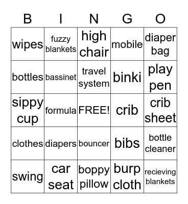 Baby Bingo Card