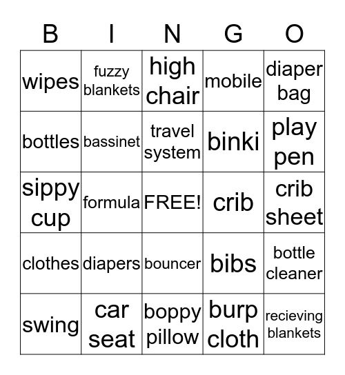 Baby Bingo Card