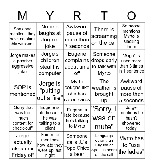 Neo Reg Bingo Card